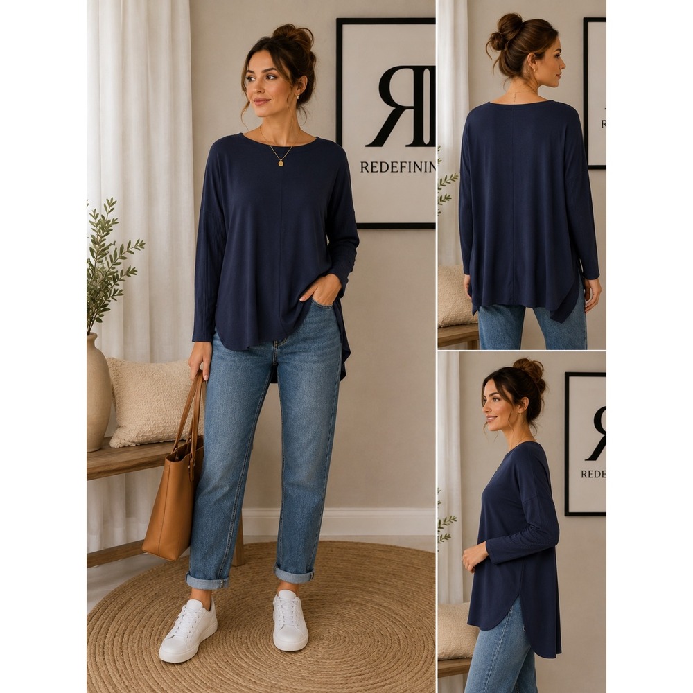 J. Jill Wearever Navy Blue Tunic Top XL Long Sleeve Boat Neck Oversized RN 97641
